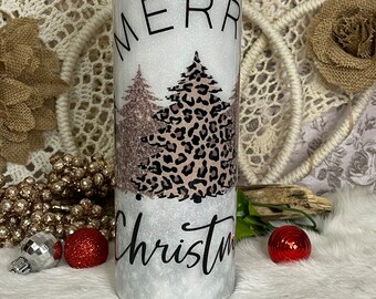 Christmas tree tumbler with glitter, Sparkly Christmas gift for her, holiday travel mug gift, glitter Christmas cup, stocking stuffer gift
