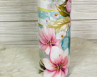 Pink Spring Floral Tumbler, Personalized Gift for Women