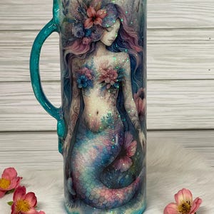 Personalized Mermaid Tumbler with Handle, Glitter Epoxy Stainless Steel Cup