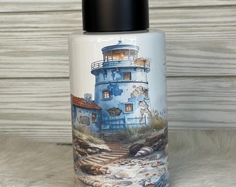 Refillable soap bottle, Lighthouse beach home decor, bathroom accessory, vanity decor, home decor gift, ready to ship gifts