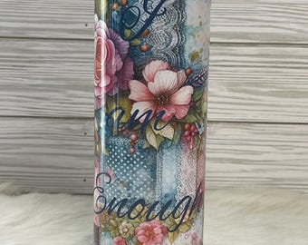 Pink Floral Tumbler, Personalized Spring Flower Travel Mug, gift for women, motivational gift