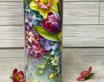 Floral Tumbler, Personalized Spring Flower Travel Mug
