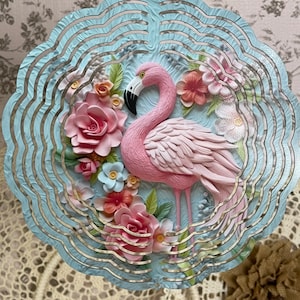 Flamingo Floral Wind Spinner: Metal Garden Art Decor