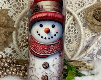 Snowman Glitter Tumbler, Personalized Christmas Travel Mug with Handle