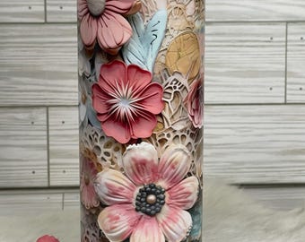Floral tumbler, personalized gifts for women, coffee mug, tumbler with pink flowers