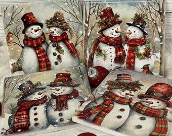 Christmas Ceramic Coaster Set, Snowman Winter Decor, Christmas Table Decorations