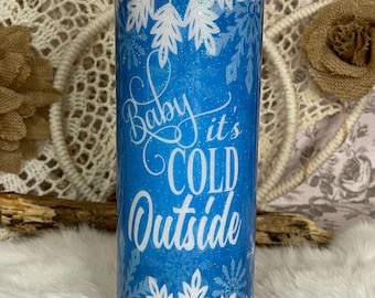 Snowflake Glitter Tumbler, Personalized Christmas Travel Mug