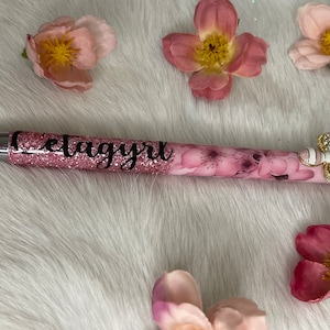 Personalized Pink Glitter Gel Pen: Flower Bee Stylus, Refillable