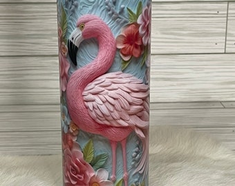 Flamingo tumbler, Flamingo beach accessory mug, Cute 3D tumbler gift for mom, 3D flower tumbler cup, Gift for flamingo lover, ready to ship