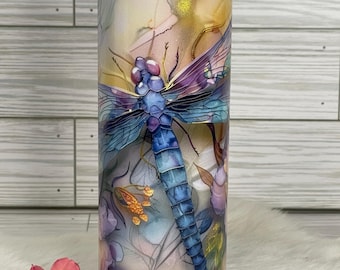 Dragonfly Tumbler, Nature Inspired Insulated Travel Mug, 20 oz
