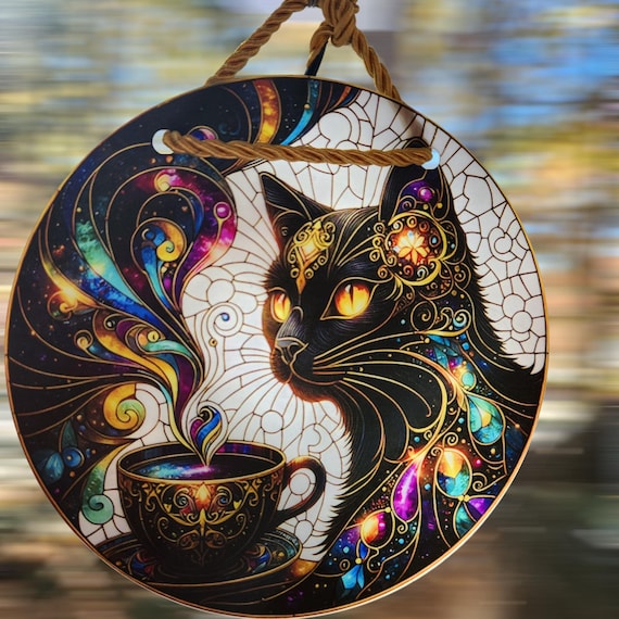 Mystic Galaxy Cat Acrylic Suncatcher - Cosmic Window Decor