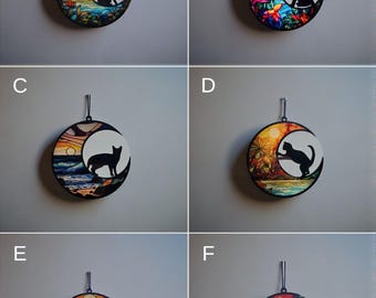 Cat Silhouette Crescent Moon Suncatchers - 7 styles