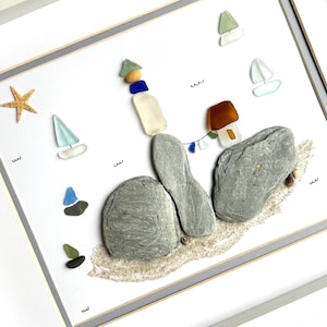 Stunning sea glass lighthouse picture, Boat lover, Nautical decor, Lighthouse lover, Gift for Dad