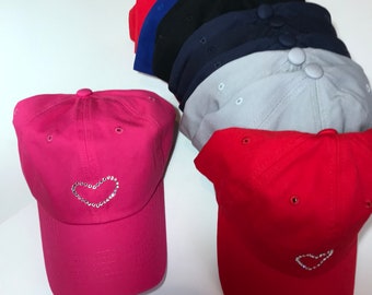 Heart Rhinestone Baseball Hat with Swarovski Crystals