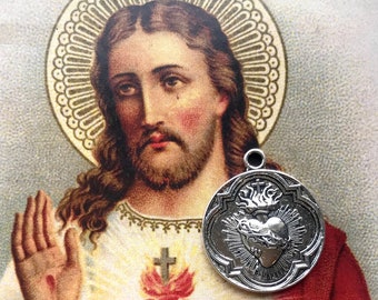 Sacred Heart of Jesus Medal ~ Genuine Pewter or Antique Gold Brass