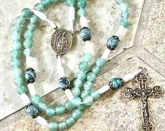 Small St Patrick Rosary ~ St Brigid Rosary Shamrock Crucifix ~ Double Sided Medals