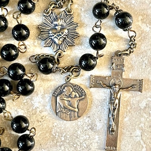 St Joseph Rosary ~ Black Onyx ~ Sacred Heart of Jesus ~ Holy Family Rosary ~ Catholic Fatherhood