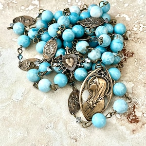 Our Lady of Seven Sorrows Rosary ~ Servite Sorrows Chaplet ~ Larimar Gemstones and Swarovski Crystals