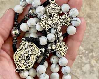 St Michael Rosary ~ Pardon Indulgence Crucifix ~ Howlite and Hematite