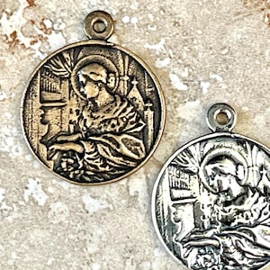 Large St Cecilia ~ Detailed High Relief ~ About 7/8” Diameter ~ Good weight ~ Sterling Silver and Bronze