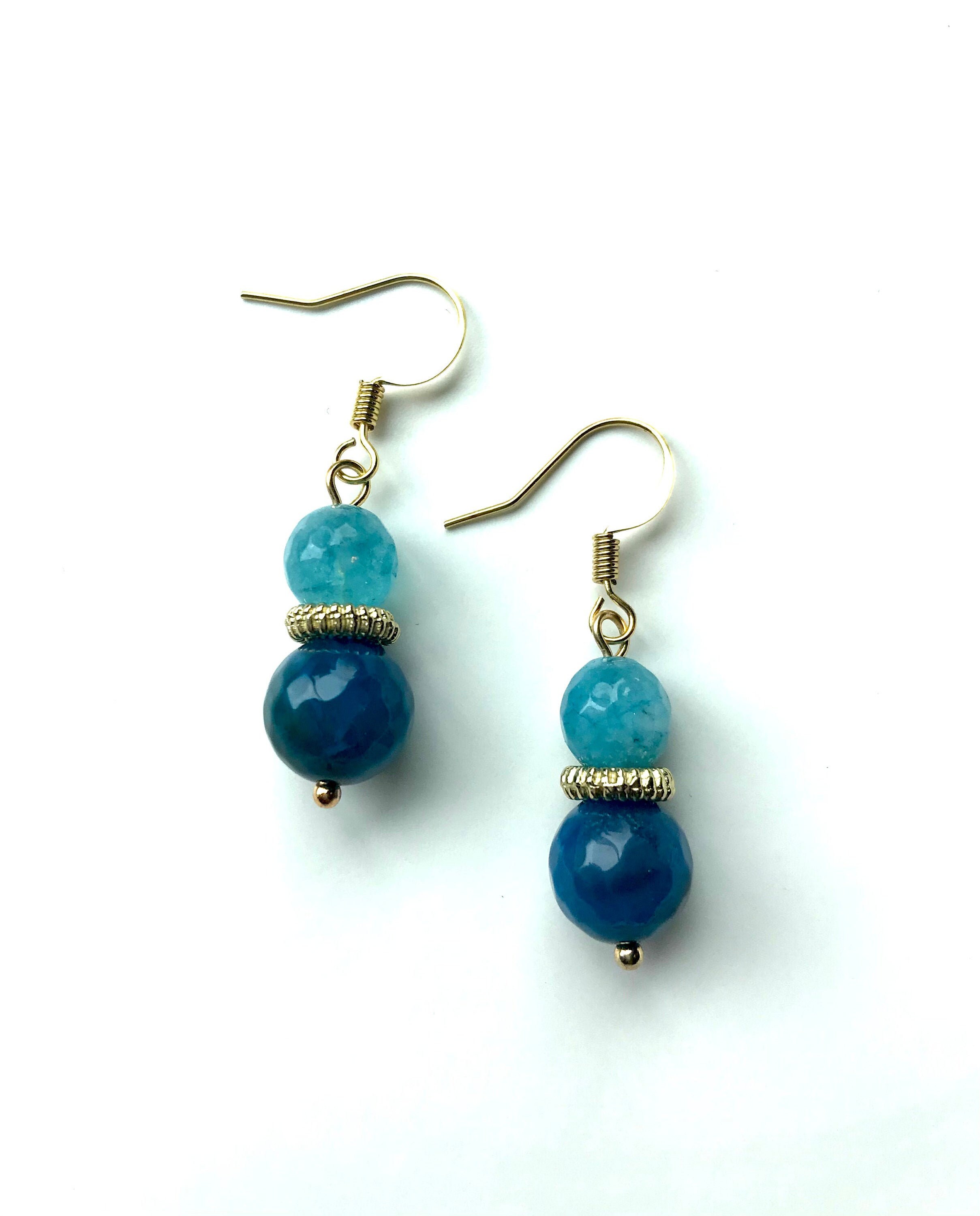 Gold Plated Dark Blue Dangle Earrings Etsy