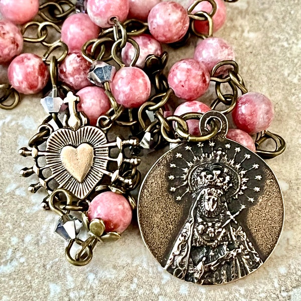 Our Lady of Seven Sorrows Rosary Chaplet ~ Norwegian Thulite Gemstones and Swarovski Crystals
