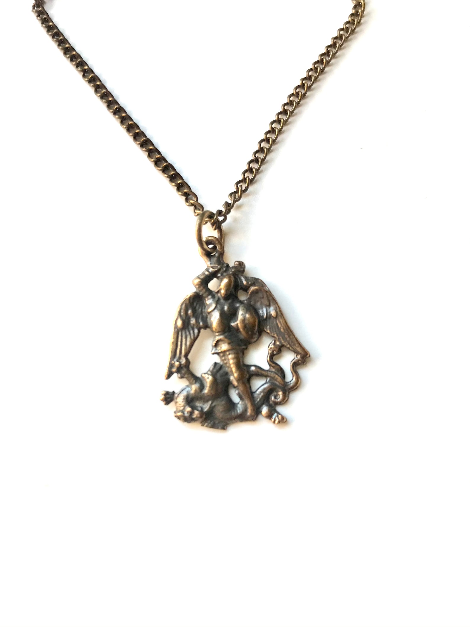 St. Michael Bronze Pendant Necklace | Etsy