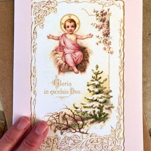 Kerstkaart Christuskind ~ Vintage reproductie canivet kantkaarten ~ Print ~ Kerstkaart ~ Baby Jezus