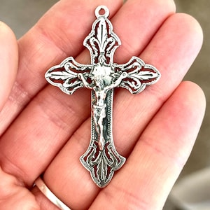 Flourished Fleur De Lis Crucifix ~ Double Sided Crucifix Pendant ~ Fleur De Lis Cross ~ Rosary Supplies