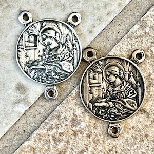 Large St Cecilia Rosary Center ~ Detailed High Relief ~ About 7/8” Diameter ~ Good weight ~ Rosary Supplies ~ Sterling Silver and Bronze