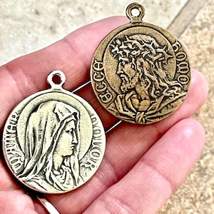 Large Thick Ecce Homo Medal ~ Holy Face Medal ~ Mother of Sorrows Pendant