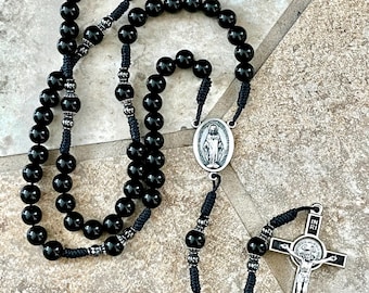 St Benedict Rosary - Onyx and Hematite Gemstones ~ Miraculous Medal