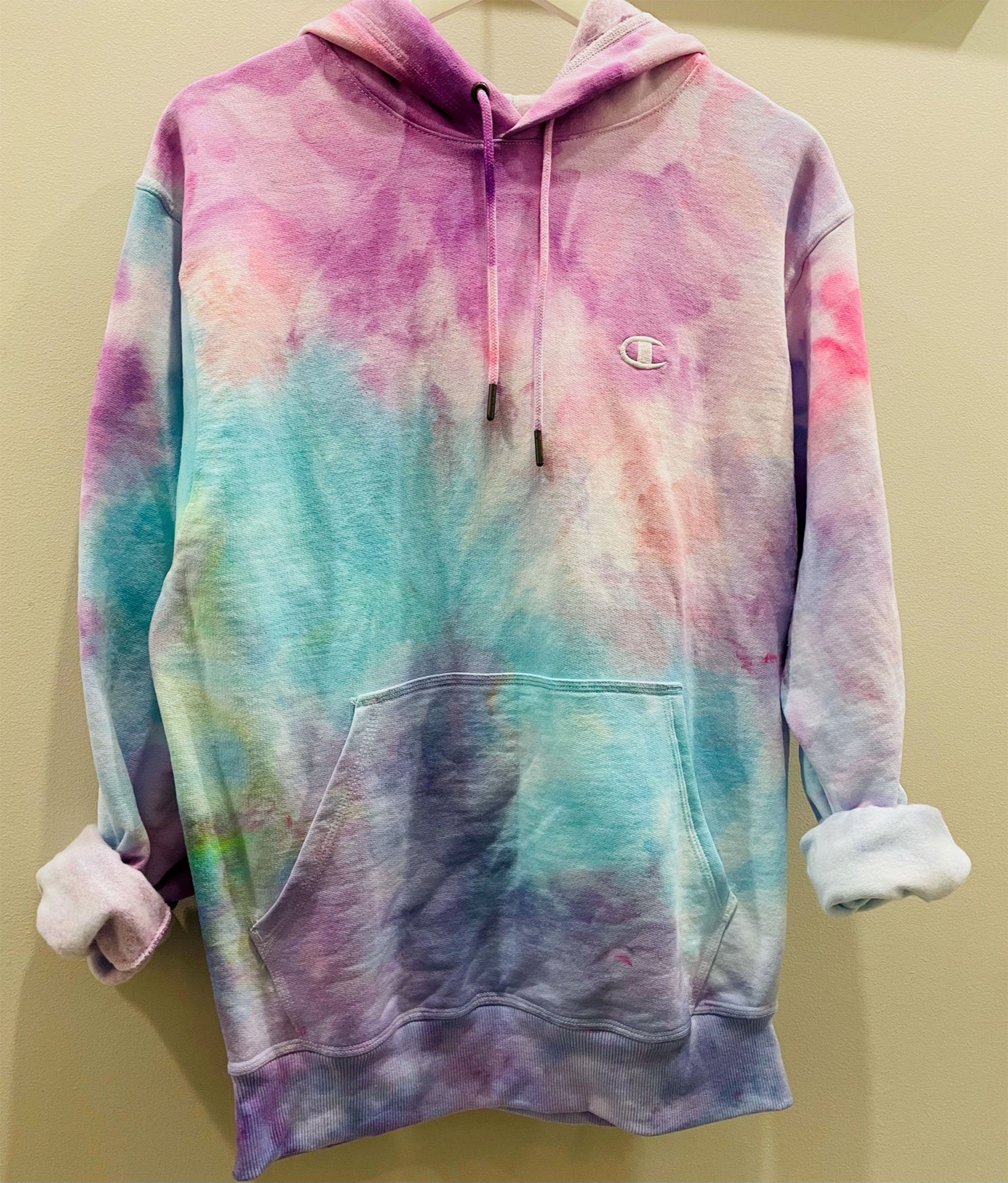 Blue tie dye champion hoodie Clearance