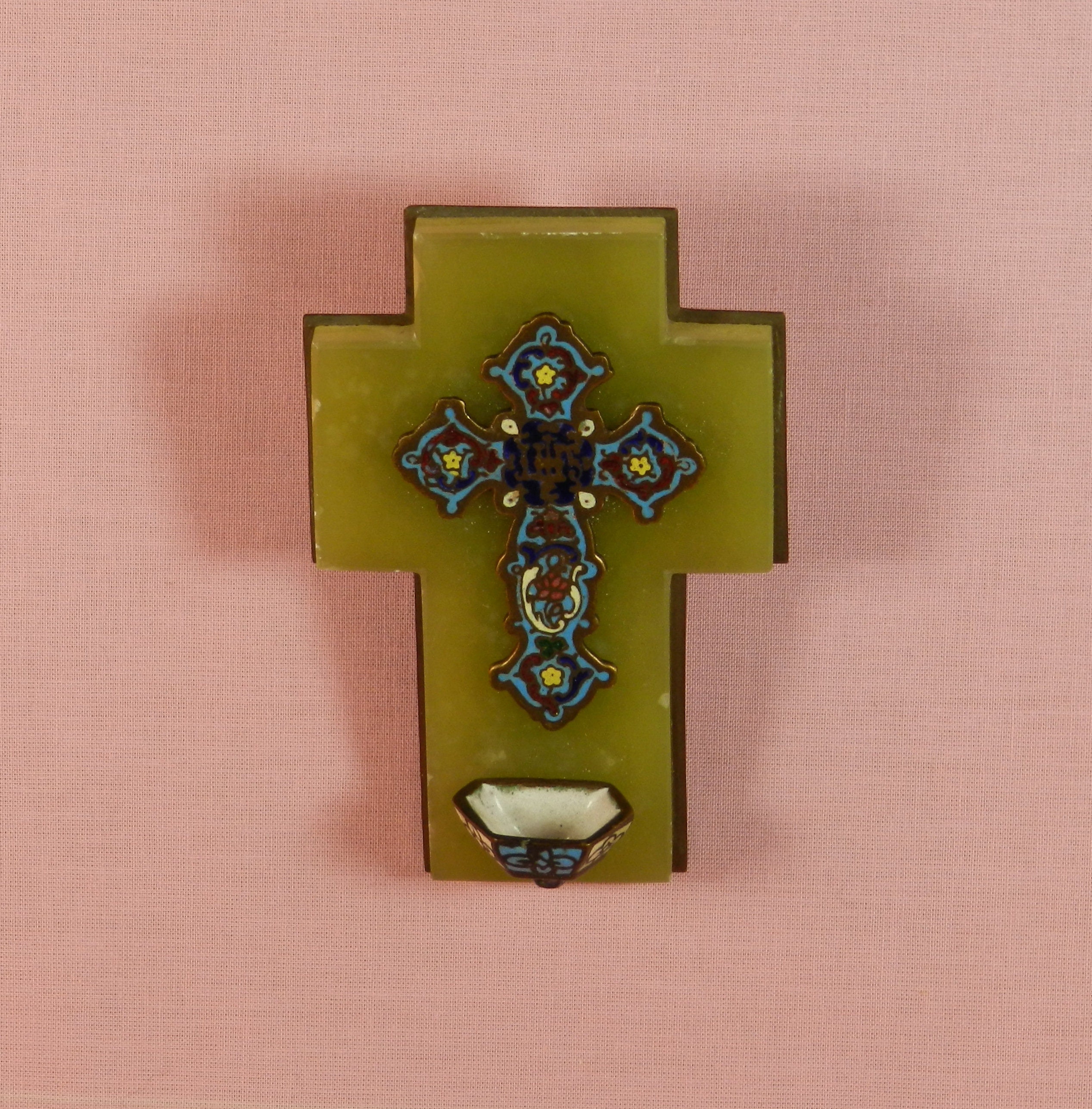 Bénitier Vintage en Onyx et Émaux Cloisonnés Xixème