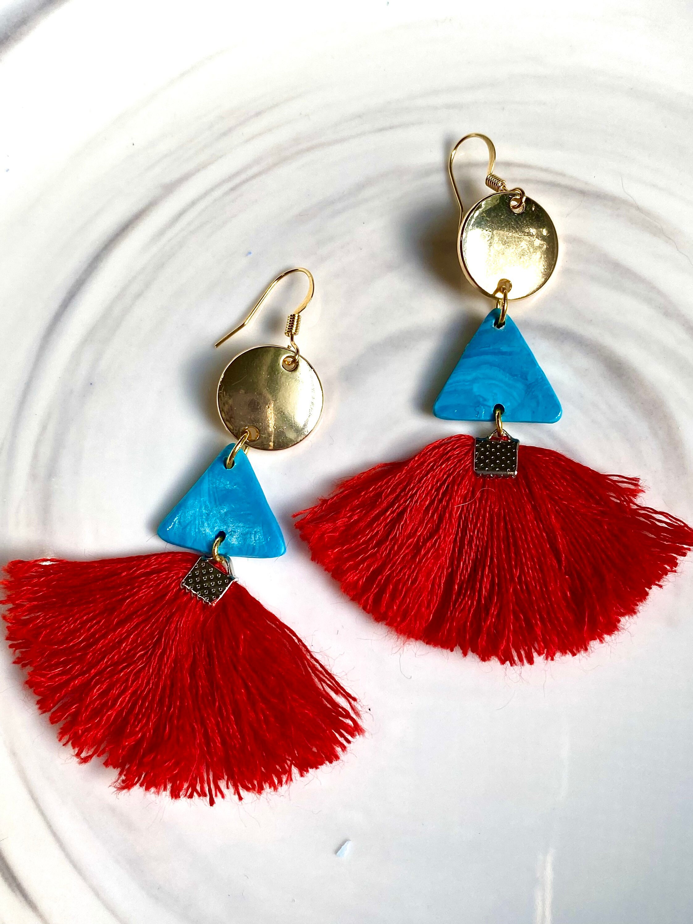 Red Fringe Earrings Colorful Statement Earrings Boho Etsy UK