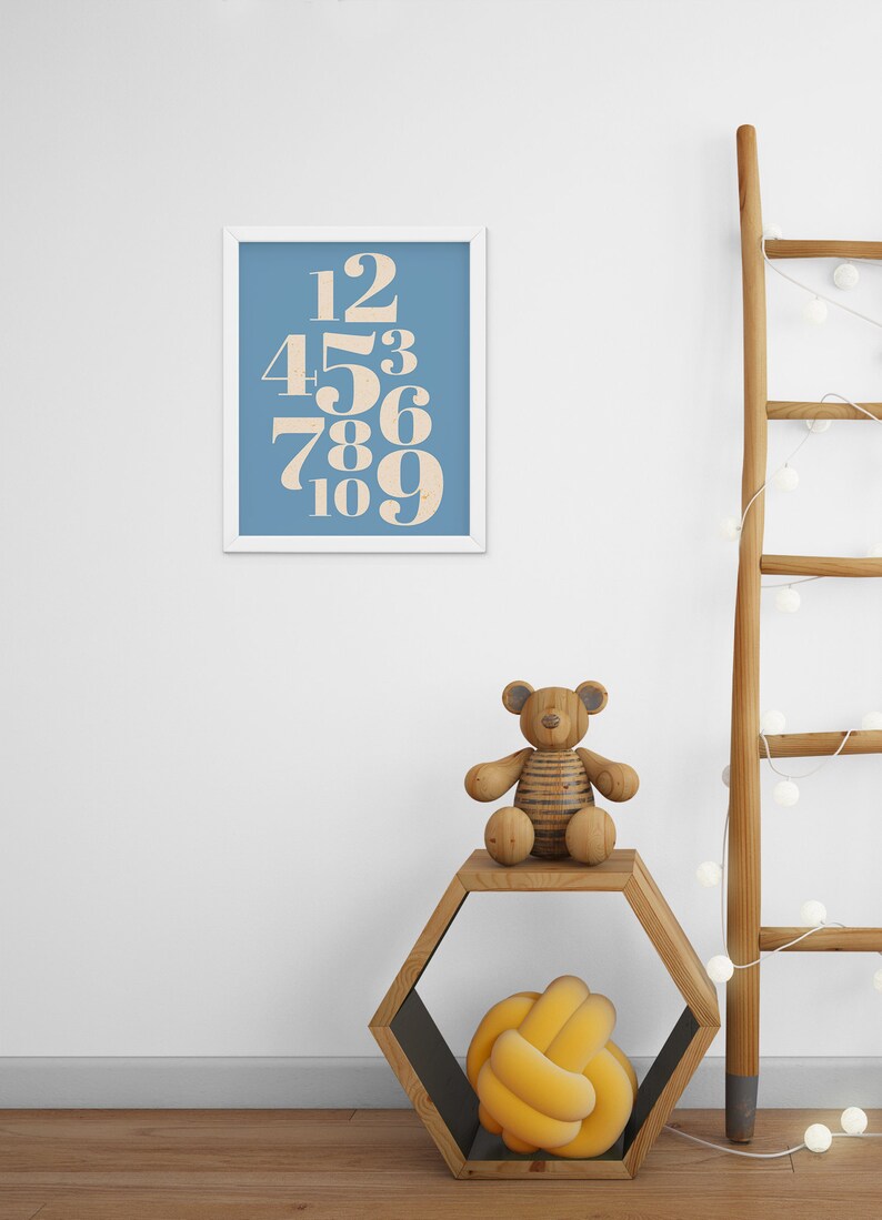 Blue Numbers Typography Print - Etsy