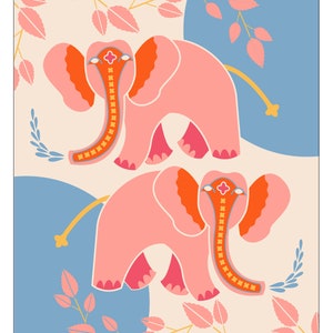 Blue & Orange Elephant Animal Print