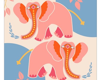 Stampa animale elefante blu & arancione