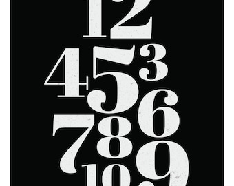 Black Numbers Typography Print