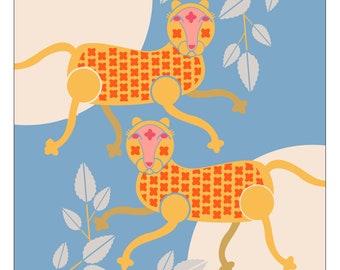 Stampa animale leopardo blu & arancione