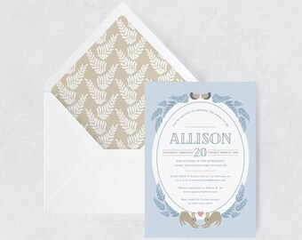 Invito baby shower: "Birds & Bunnies (Blu)"