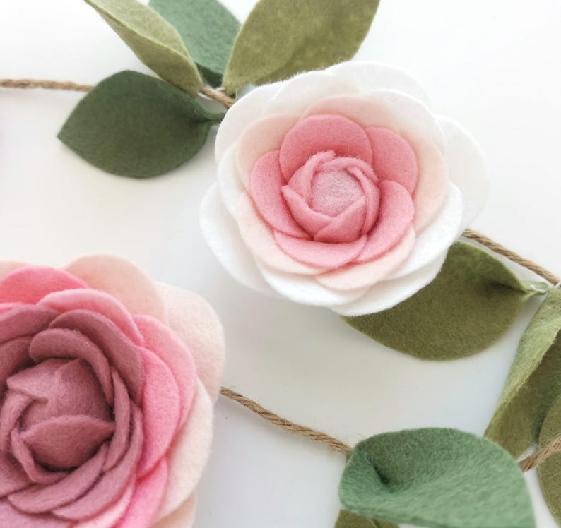 Pink Ombre Felt Flower Garland, Floral Wall Hanging, Nursery Decor, Wedding & Party Decoration image 11