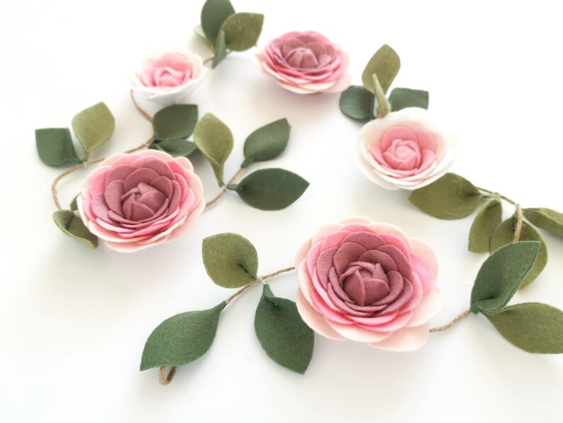 Pink Ombre Felt Flower Garland, Floral Wall Hanging, Nursery Decor, Wedding & Party Decoration image 8