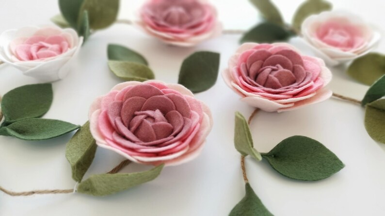 Pink Ombre Felt Flower Garland, Floral Wall Hanging, Nursery Decor, Wedding & Party Decoration image 7