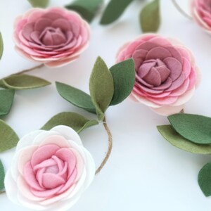 Pink Ombre Felt Flower Garland, Floral Wall Hanging, Nursery Decor, Wedding & Party Decoration image 9