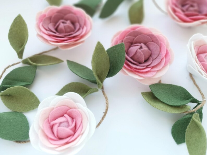 Pink Ombre Felt Flower Garland, Floral Wall Hanging, Nursery Decor, Wedding & Party Decoration image 9