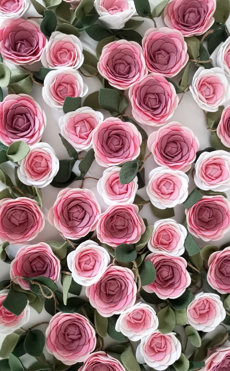Pink Ombre Felt Flower Garland, Floral Wall Hanging, Nursery Decor, Wedding & Party Decoration image 13