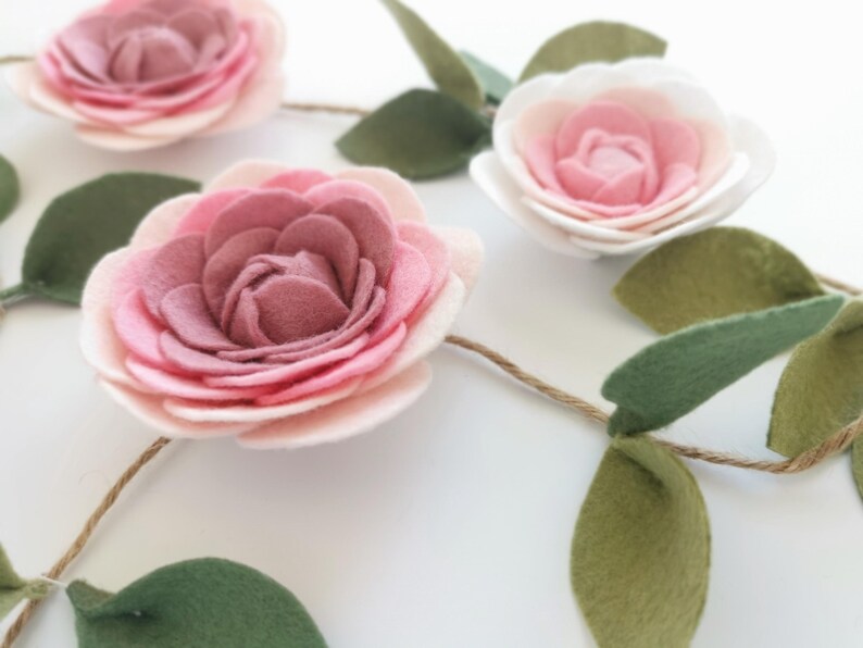 Pink Ombre Felt Flower Garland, Floral Wall Hanging, Nursery Decor, Wedding & Party Decoration image 12
