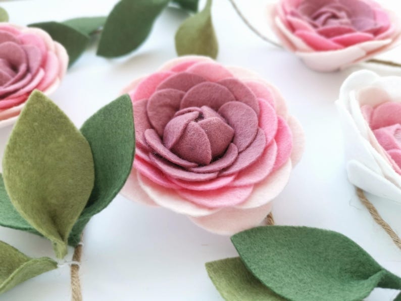 Pink Ombre Felt Flower Garland, Floral Wall Hanging, Nursery Decor, Wedding & Party Decoration image 6