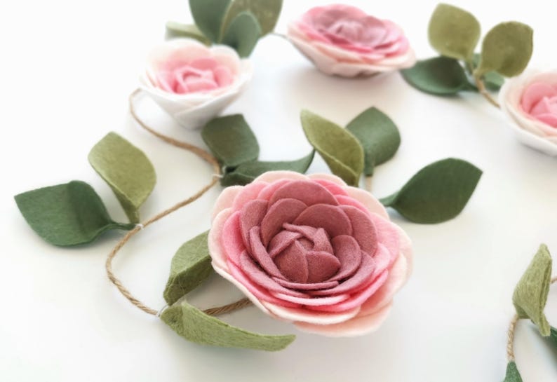 Pink Ombre Felt Flower Garland, Floral Wall Hanging, Nursery Decor, Wedding & Party Decoration image 5
